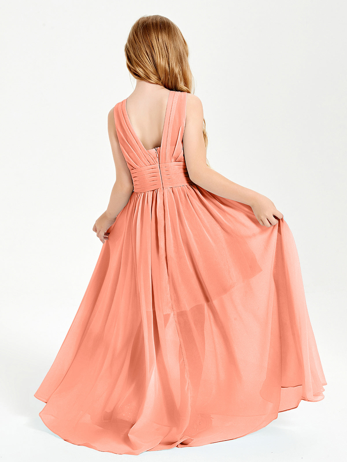 Long Elegant V-neck Bridesmaid Dresses For Juniors Sunset